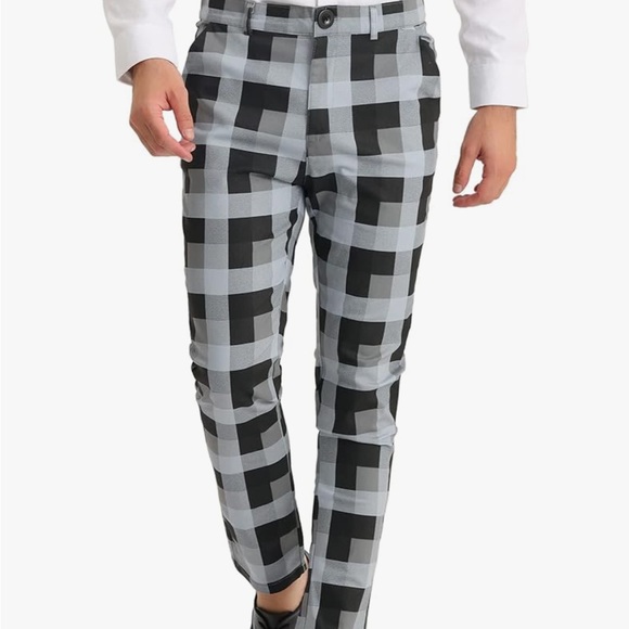 Lars Amadeus Men's Dress Plaid Pants Classic Fit Flat Front - Picture 8 of 10